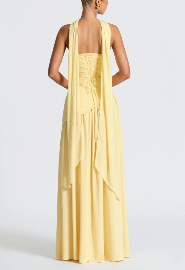 Ella/Strapless Slit Ribbon Maxi Dress
