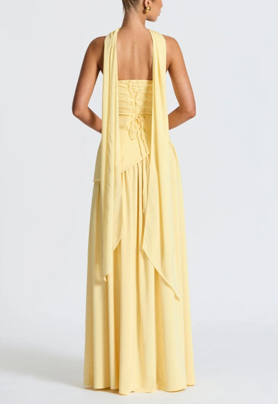 Ella/Strapless Slit Ribbon Maxi Dress