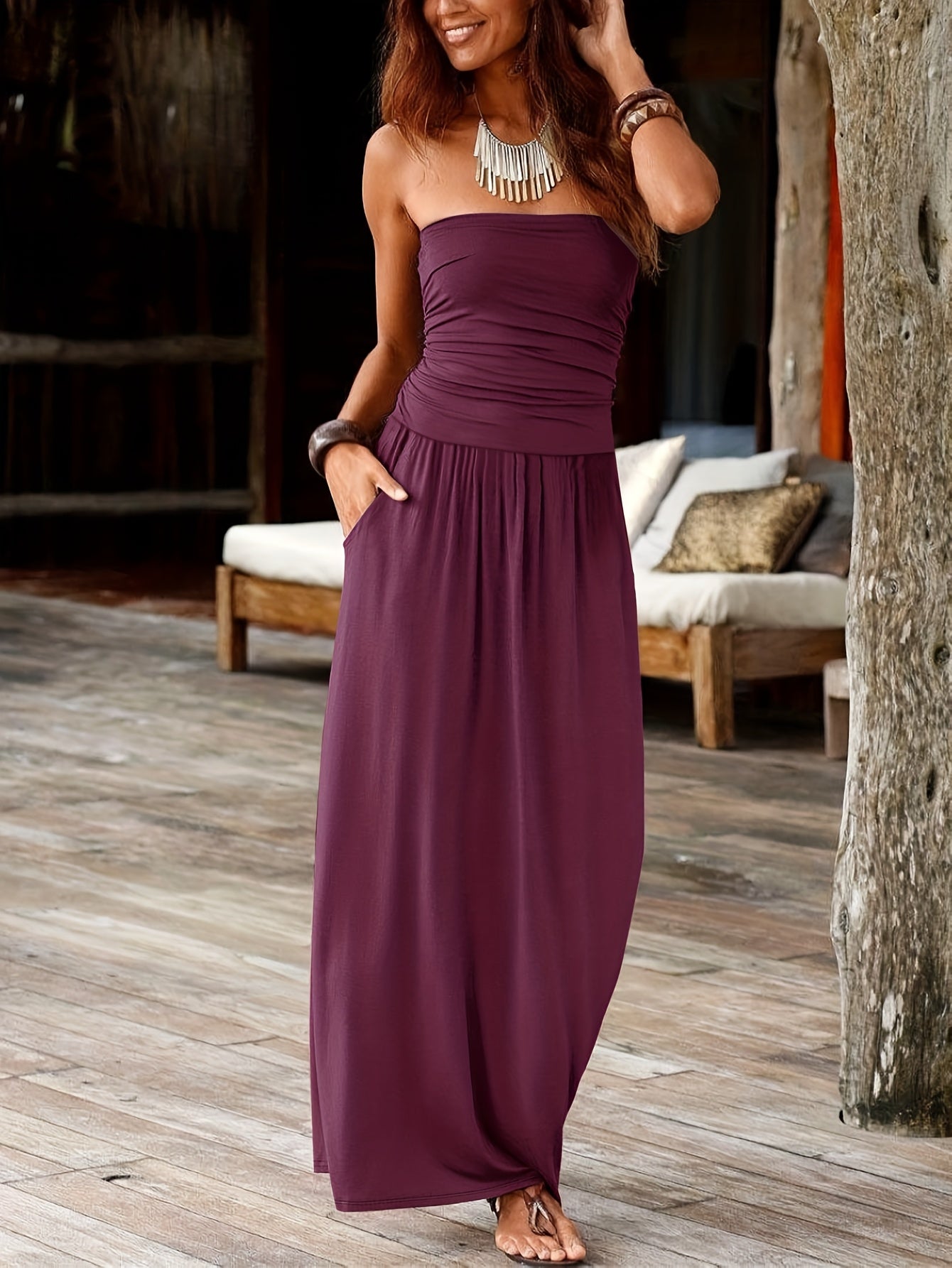 Rose Bandeau Maxi Dress – Bold Florals, Effortless Elegance