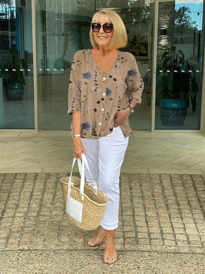 TINA™ | Cotton and Linen Floral Top
