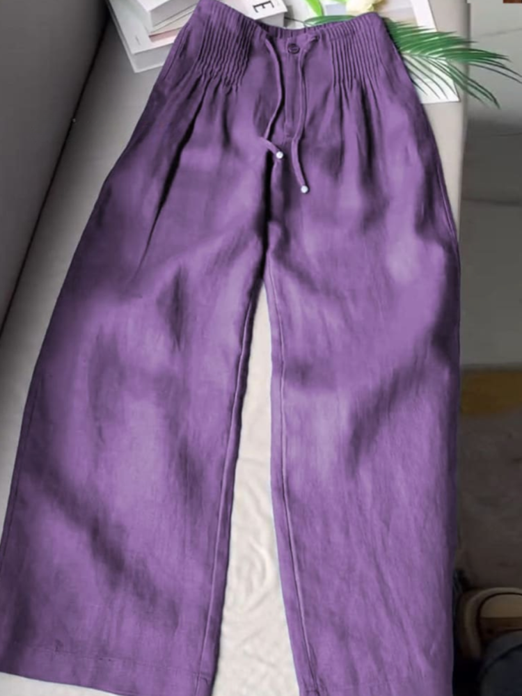THE Carla| PLEATED DRAWSTRING LINEN WIDE LEG PANTS