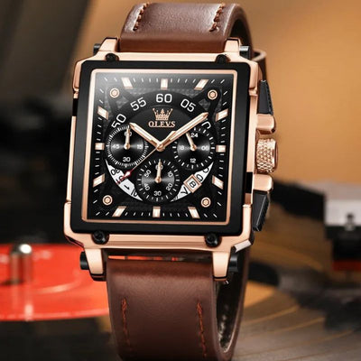 Fashionable chronograph watch with square dial