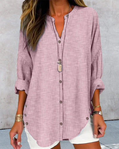 Carla– Elegant V-neck top with timeless stripe pattern