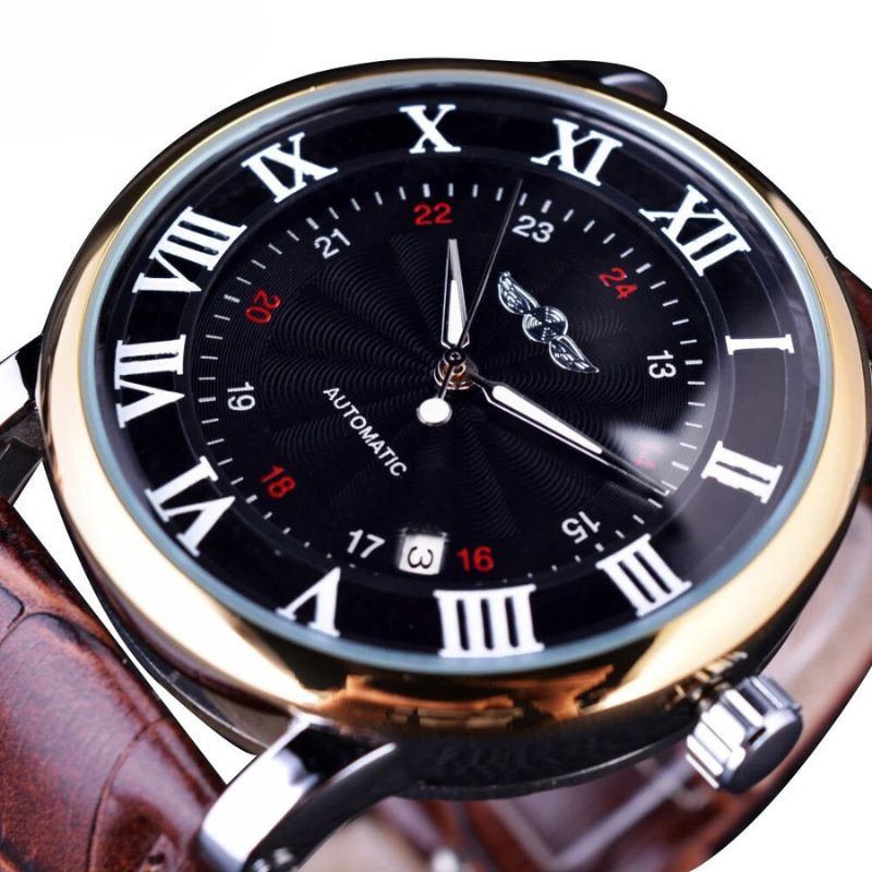 Fashionable luxury fully automatic leather wristwatch