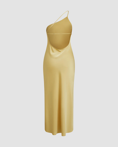 Maliah - Moonlight Open Back Satin Slit Long Dress