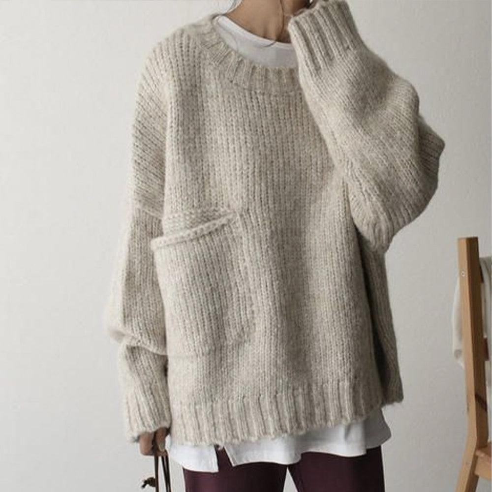 Oversized Beige Pocket Front Sweater