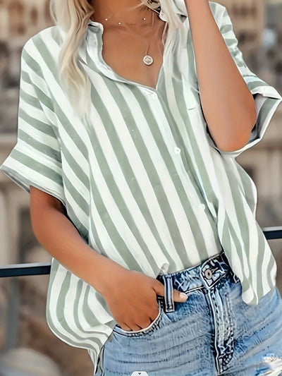 Sienna™  | Elegant Striped Button-Front Blouse