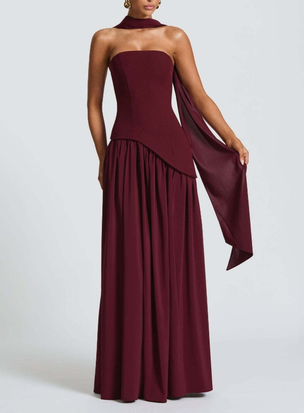 Ella/Strapless Slit Ribbon Maxi Dress
