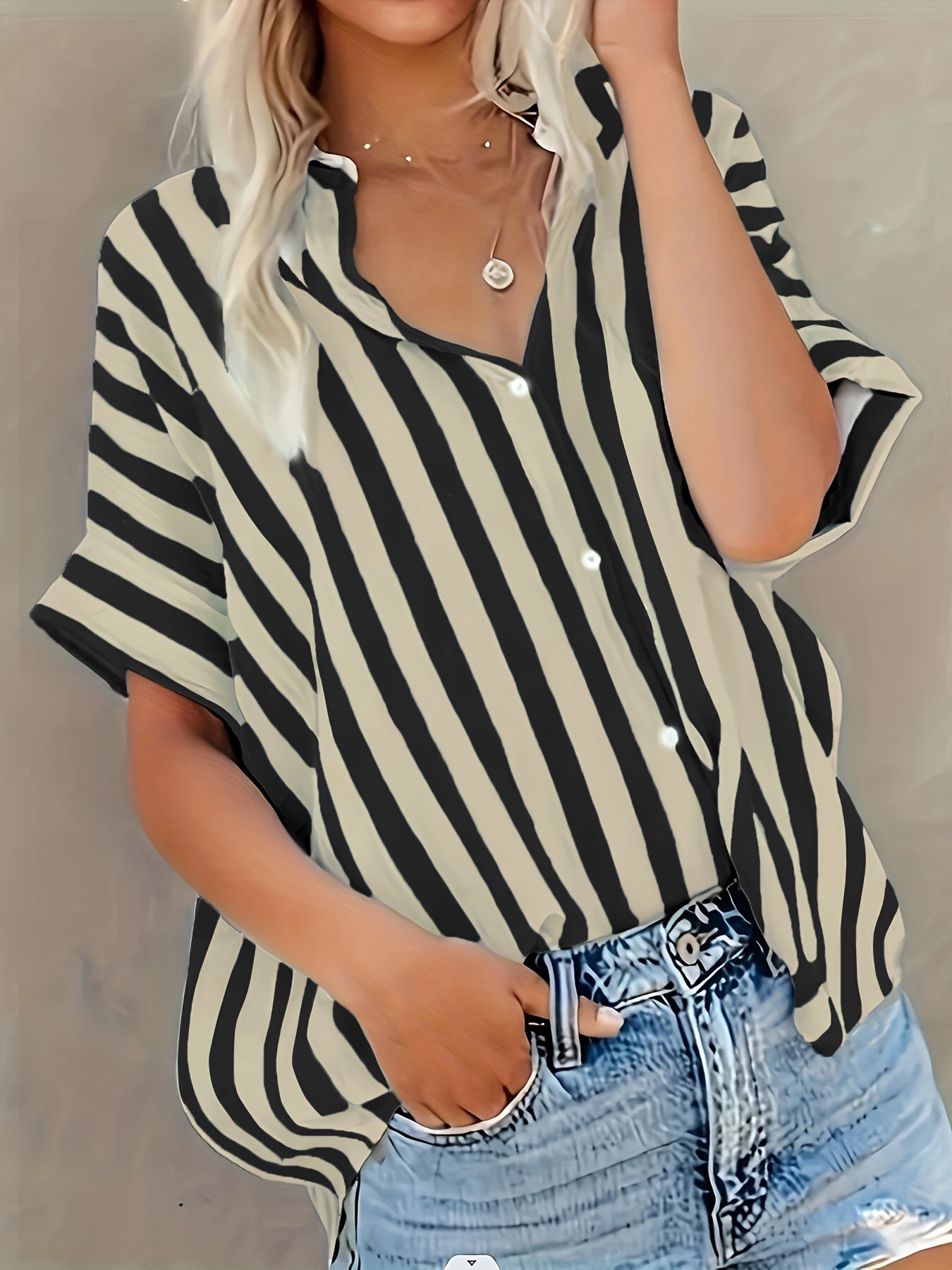 Sienna™  | Elegant Striped Button-Front Blouse
