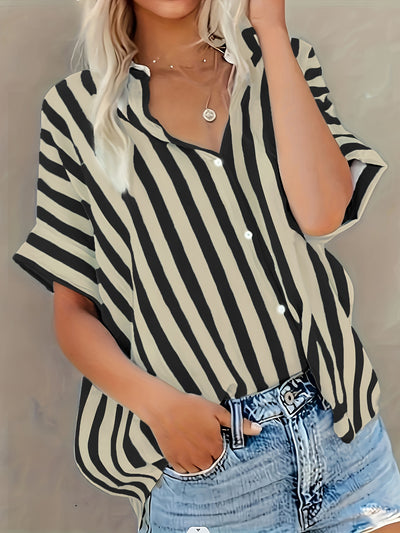 Sienna™  | Elegant Striped Button-Front Blouse