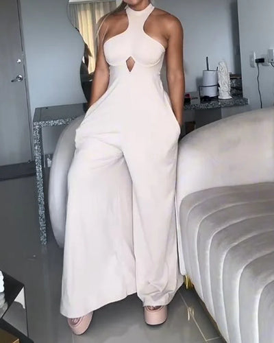 Sleeveless solid color loose jumpsuit