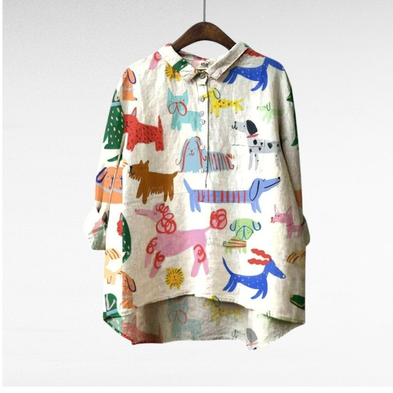Emma & William® | Exclusive Ladies Blouse with Dog Print
