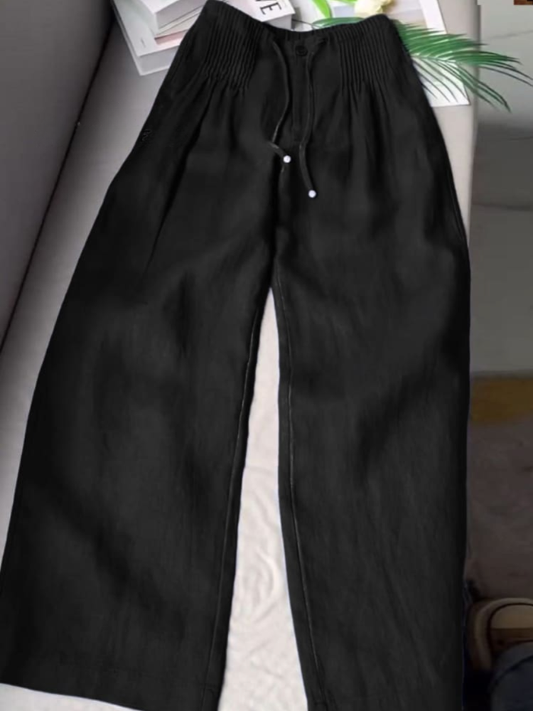 THE Carla| PLEATED DRAWSTRING LINEN WIDE LEG PANTS