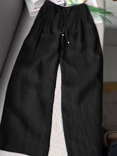 THE Carla| PLEATED DRAWSTRING LINEN WIDE LEG PANTS