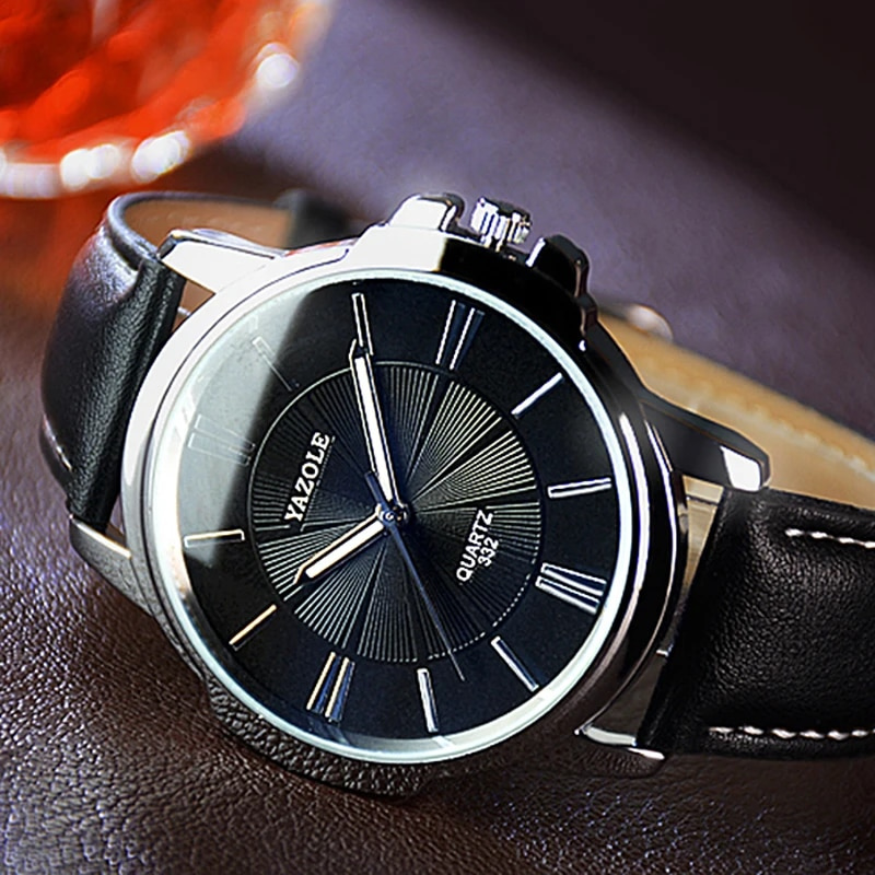 Luxury wristwatch made of blue glass and leather