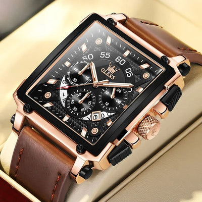 Fashionable chronograph watch with square dial