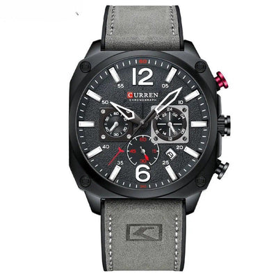 Business leather wristwatch with quartz movement and waterproof case