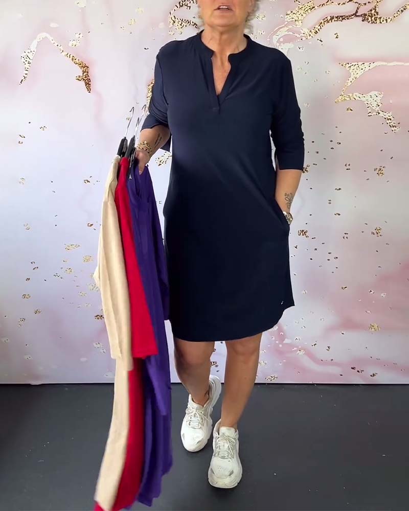 Honey™ - Plain dress with V-neck