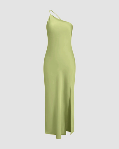 Maliah - Moonlight Open Back Satin Slit Long Dress