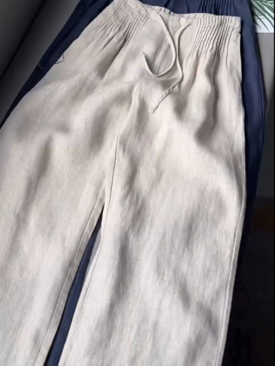 THE Carla| PLEATED DRAWSTRING LINEN WIDE LEG PANTS