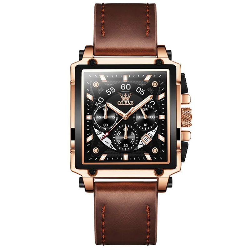 Fashionable chronograph watch with square dial