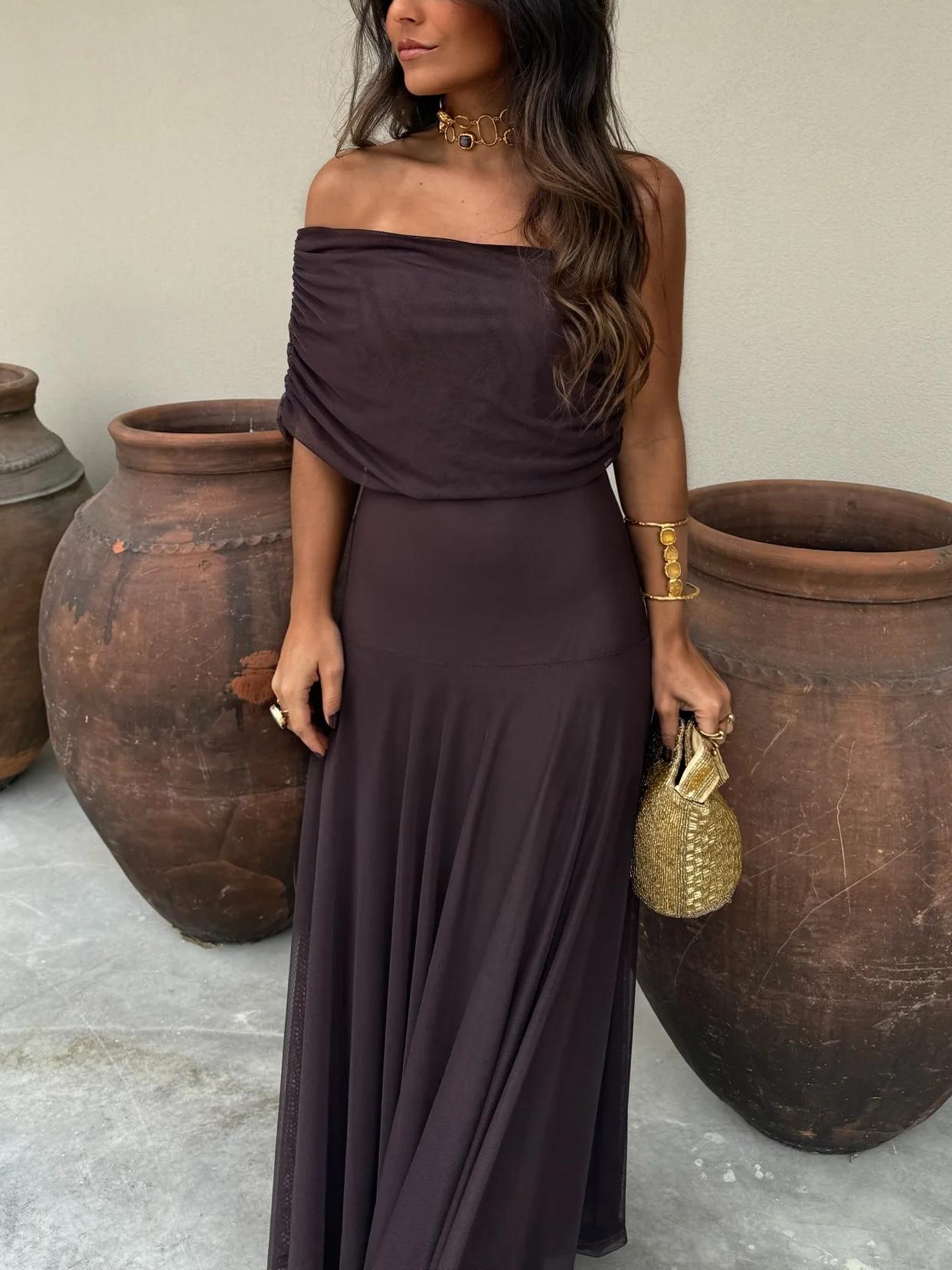 Sophia One Shoulder Mesh Maxi Dress