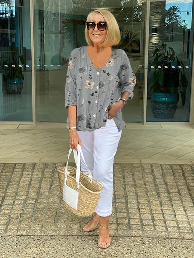TINA™ | Cotton and Linen Floral Top