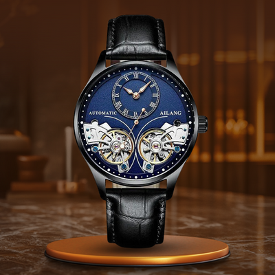 Mechanical watch with double tourbillon and luminous display