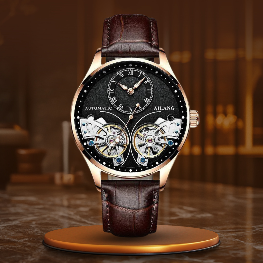 Mechanical watch with double tourbillon and luminous display