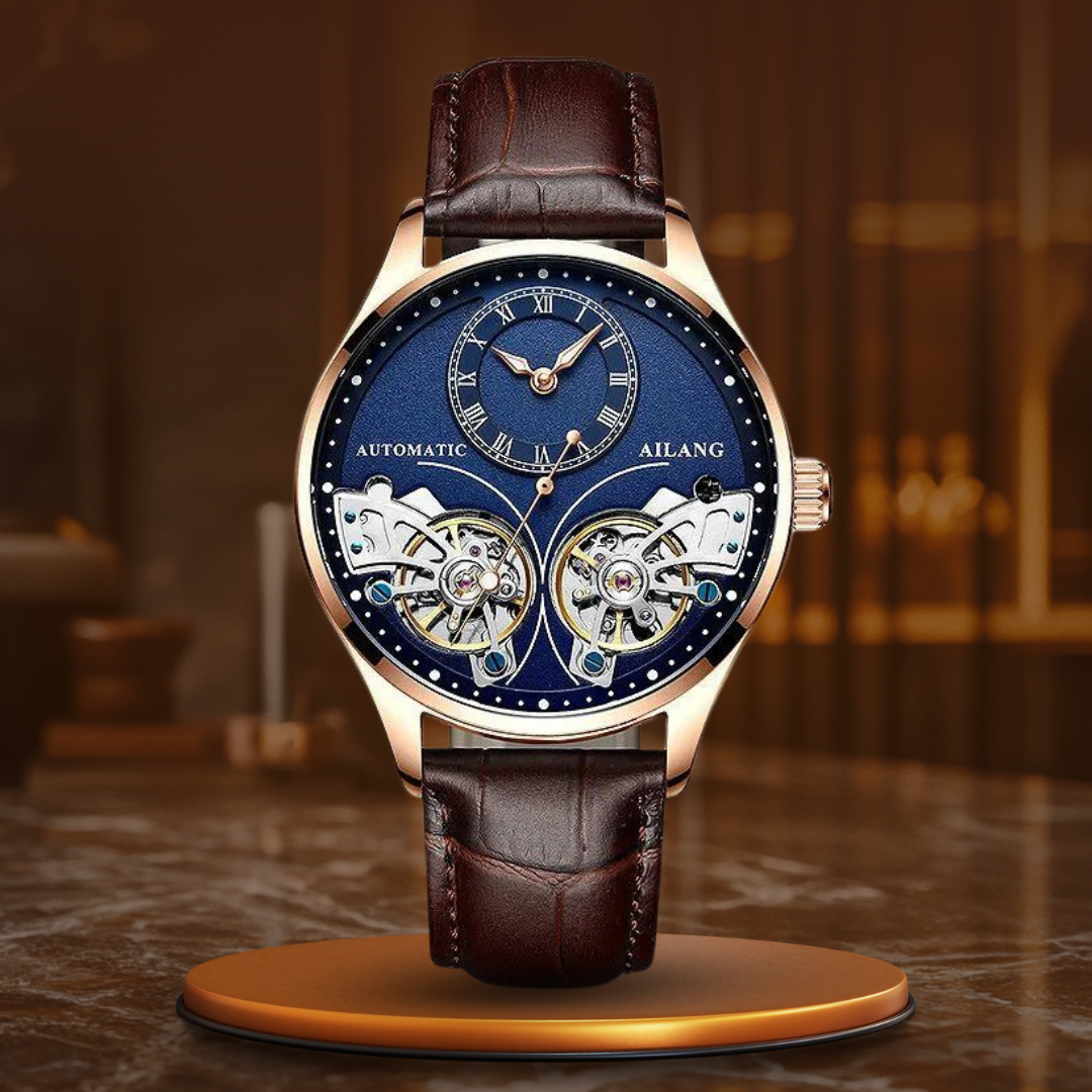 Mechanical watch with double tourbillon and luminous display