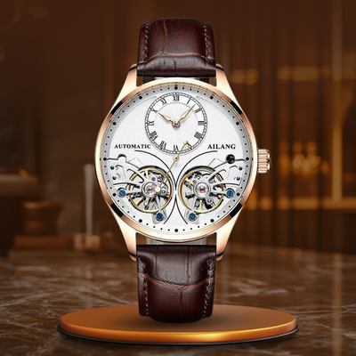 Mechanical watch with double tourbillon and luminous display