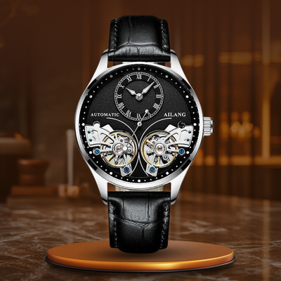 Mechanical watch with double tourbillon and luminous display