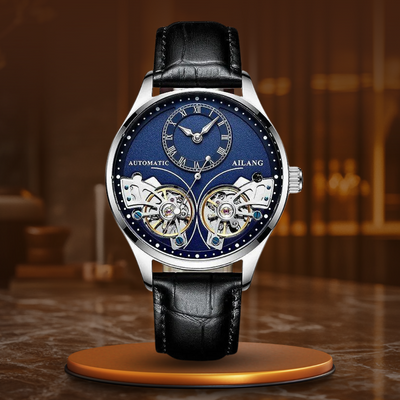 Mechanical watch with double tourbillon and luminous display