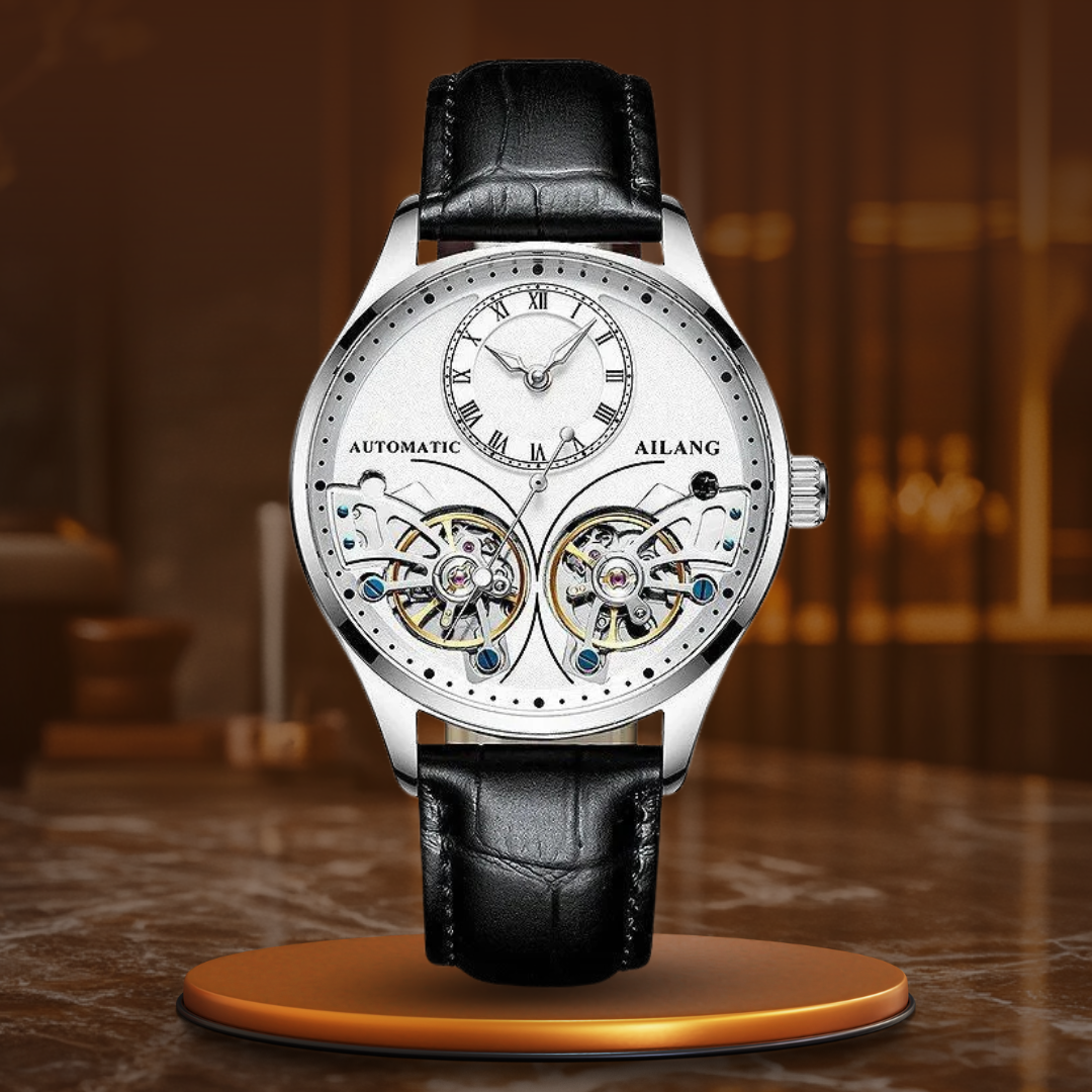 Mechanical watch with double tourbillon and luminous display