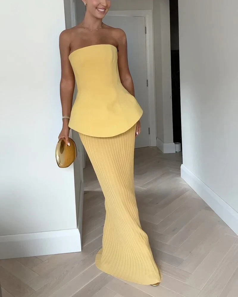 Serena - Elegant Strapless Maxi Dress Graceful Simplicity with Timeless Charm