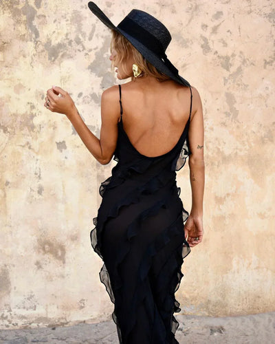 Mara - Backless Off-shoulder Maxi Dress Sultry Sophistication with a Flirty Twist