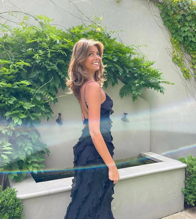 Mara - Backless Off-shoulder Maxi Dress Sultry Sophistication with a Flirty Twist