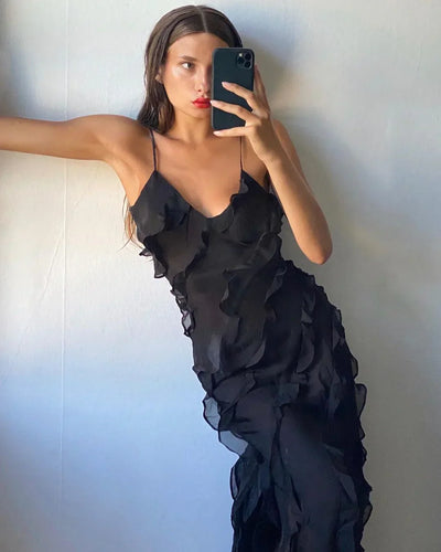 Mara - Backless Off-shoulder Maxi Dress Sultry Sophistication with a Flirty Twist