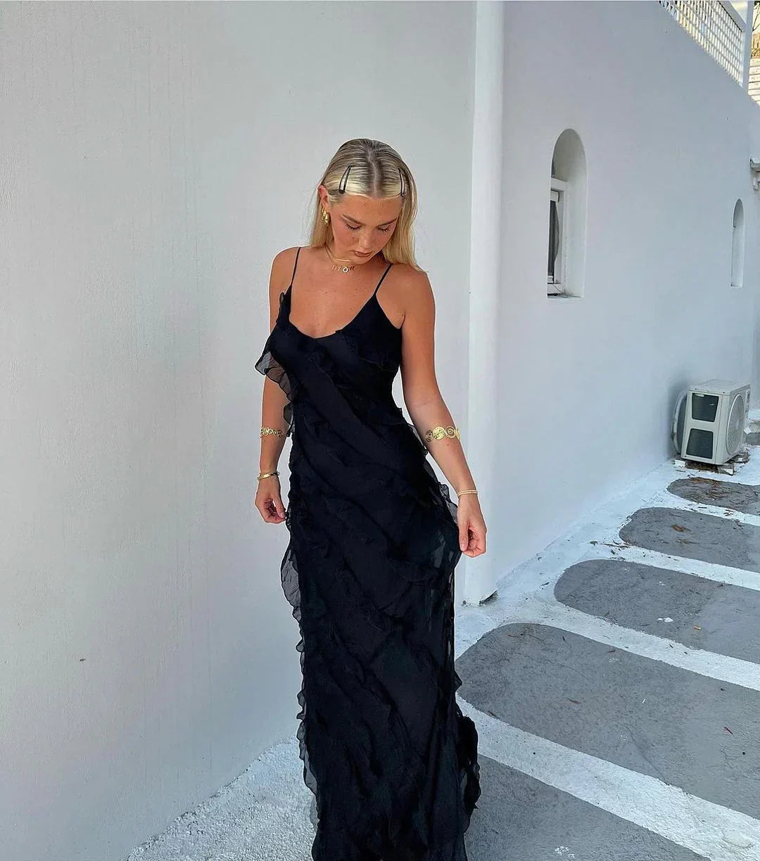 Mara - Backless Off-shoulder Maxi Dress Sultry Sophistication with a Flirty Twist