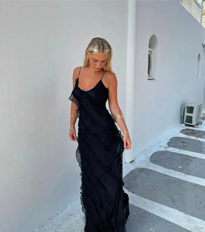 Mara - Backless Off-shoulder Maxi Dress Sultry Sophistication with a Flirty Twist