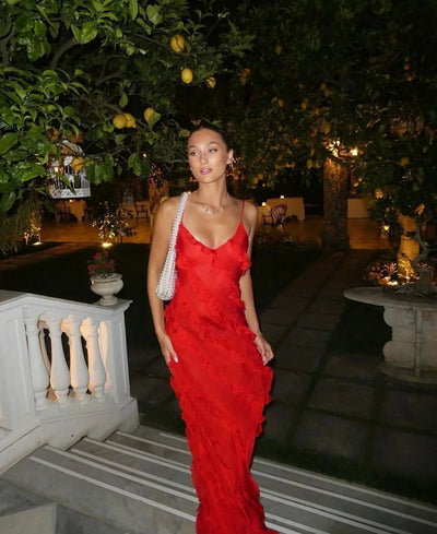 Mara - Backless Off-shoulder Maxi Dress Sultry Sophistication with a Flirty Twist