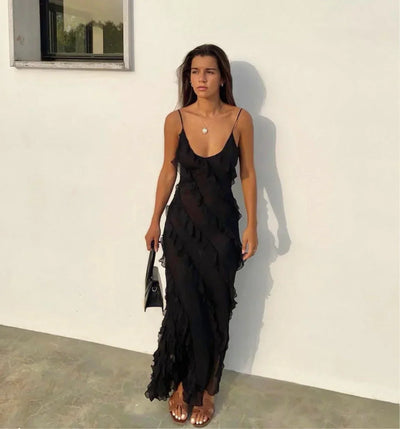 Mara - Backless Off-shoulder Maxi Dress Sultry Sophistication with a Flirty Twist