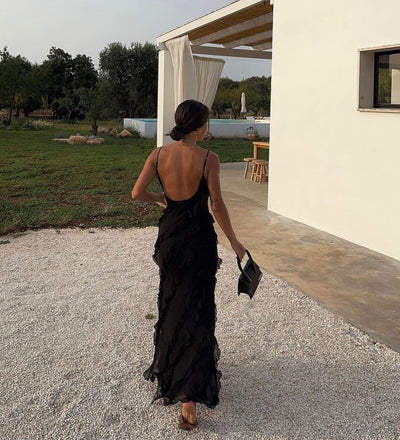 Mara - Backless Off-shoulder Maxi Dress Sultry Sophistication with a Flirty Twist