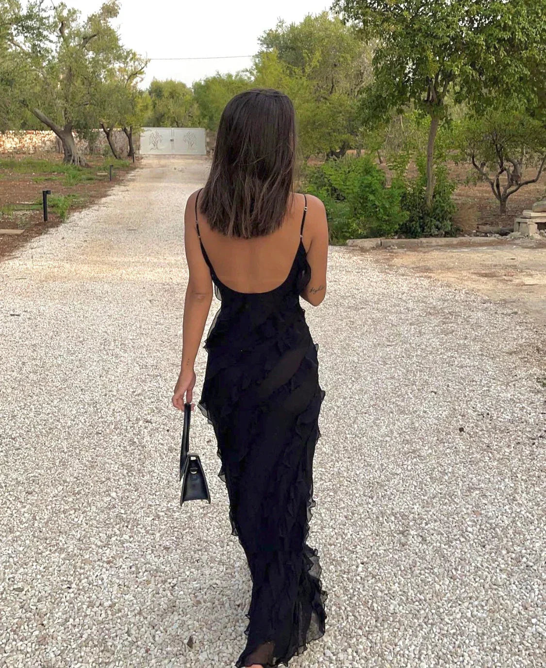 Mara - Backless Off-shoulder Maxi Dress Sultry Sophistication with a Flirty Twist