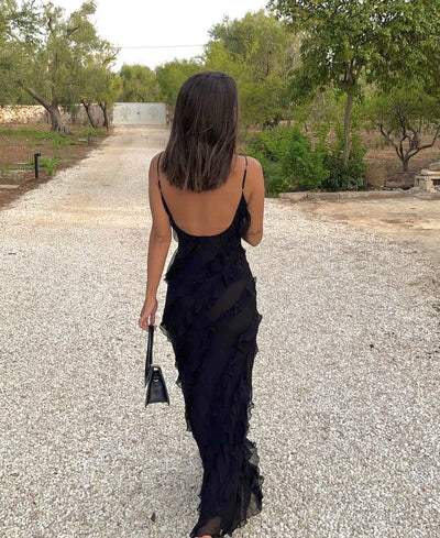 Mara - Backless Off-shoulder Maxi Dress Sultry Sophistication with a Flirty Twist