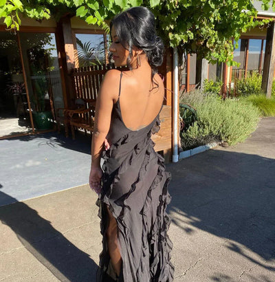 Mara - Backless Off-shoulder Maxi Dress Sultry Sophistication with a Flirty Twist