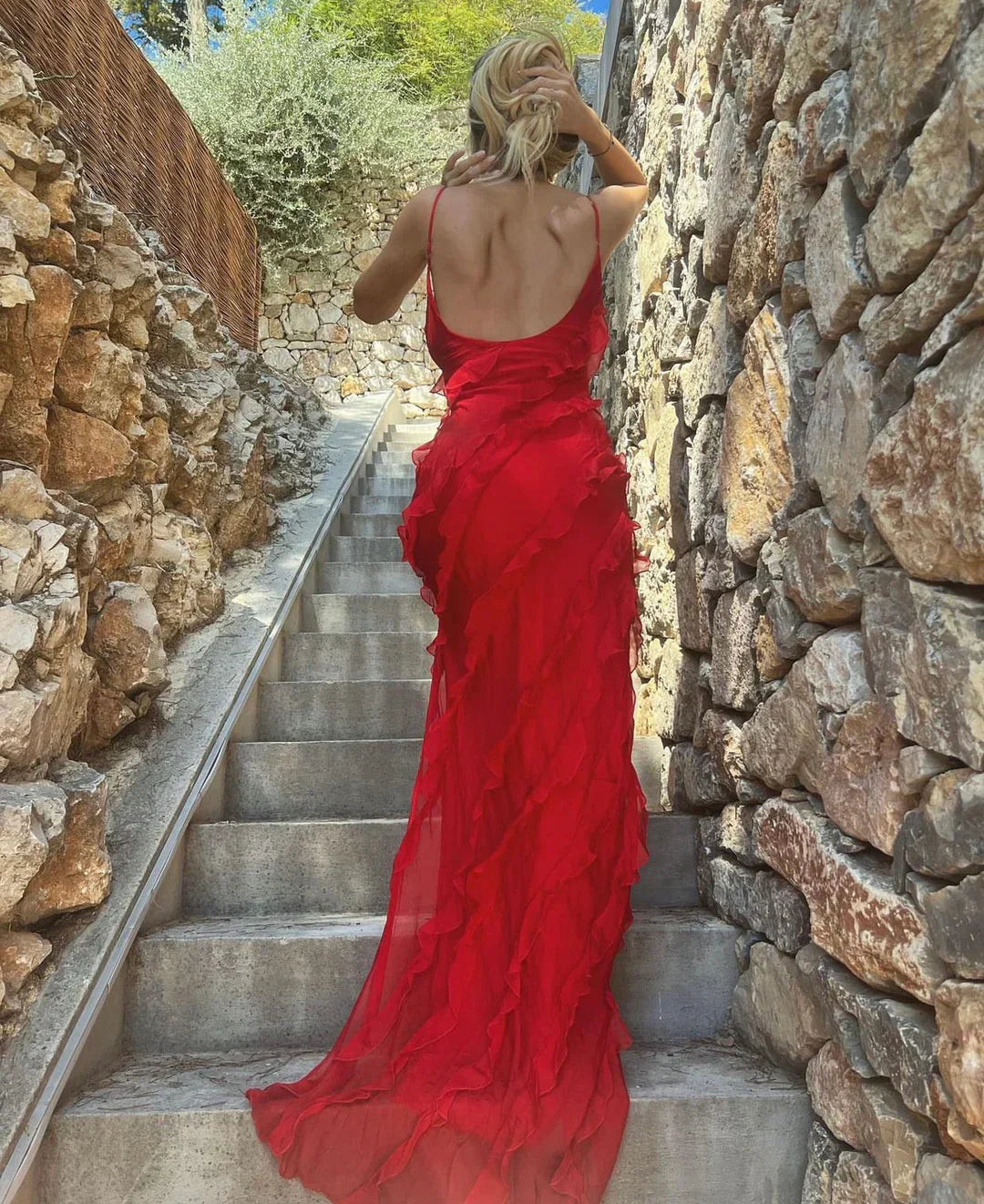 Mara - Backless Off-shoulder Maxi Dress Sultry Sophistication with a Flirty Twist