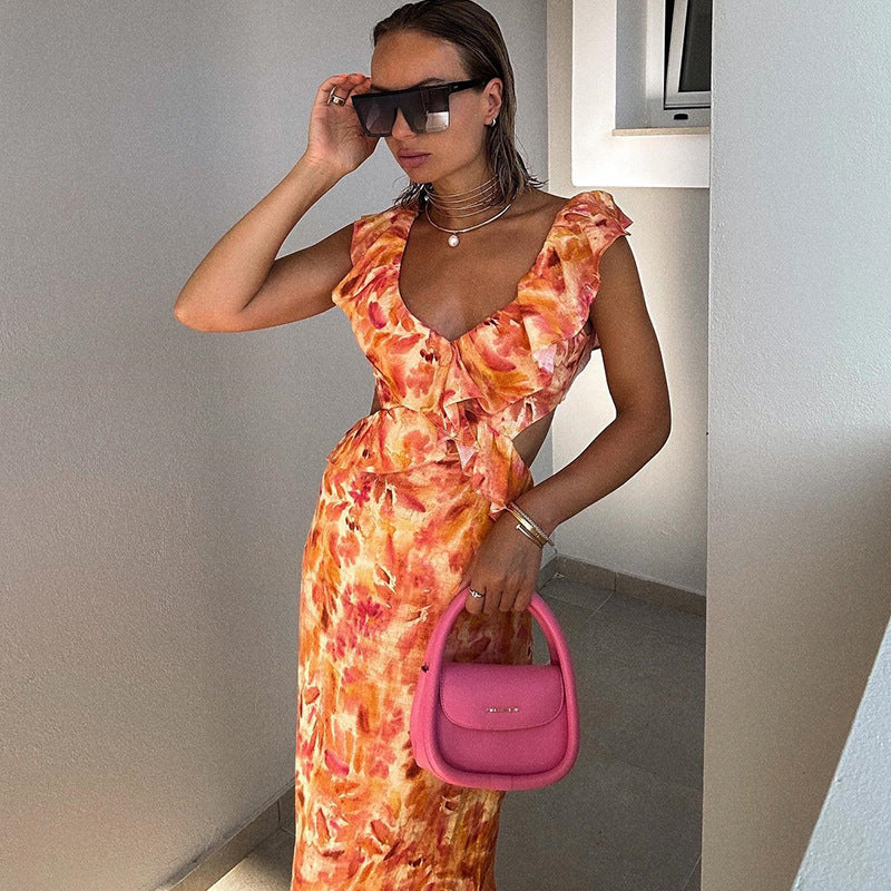 Caroline - Romantic Ruffled Floral Maxi Dress Soft Romance in Every Detail