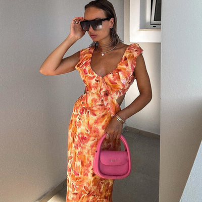 Caroline - Romantic Ruffled Floral Maxi Dress Soft Romance in Every Detail