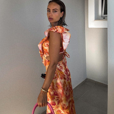 Caroline - Romantic Ruffled Floral Maxi Dress Soft Romance in Every Detail